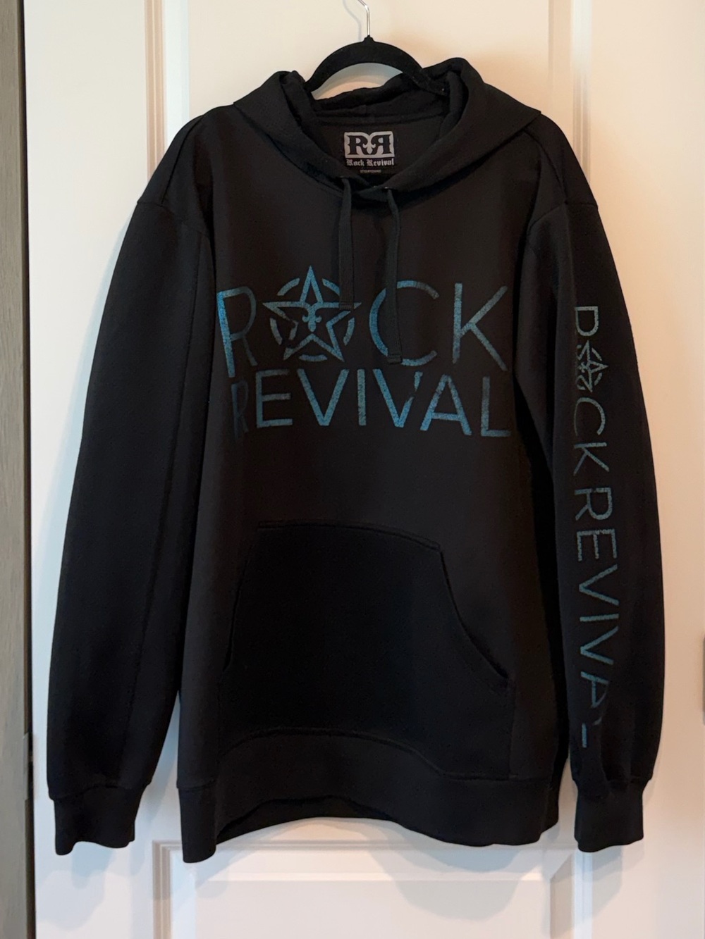 Rock Revival Hoodie Mens XL Black Graphic Fleece Sweatshirt Streetwear Western